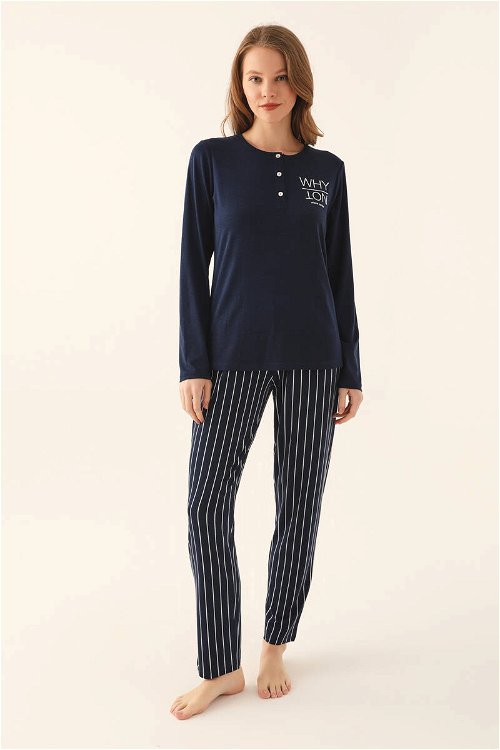 Pierre Cardin Lacivert Kadın Uzun Kol Pijama Takım