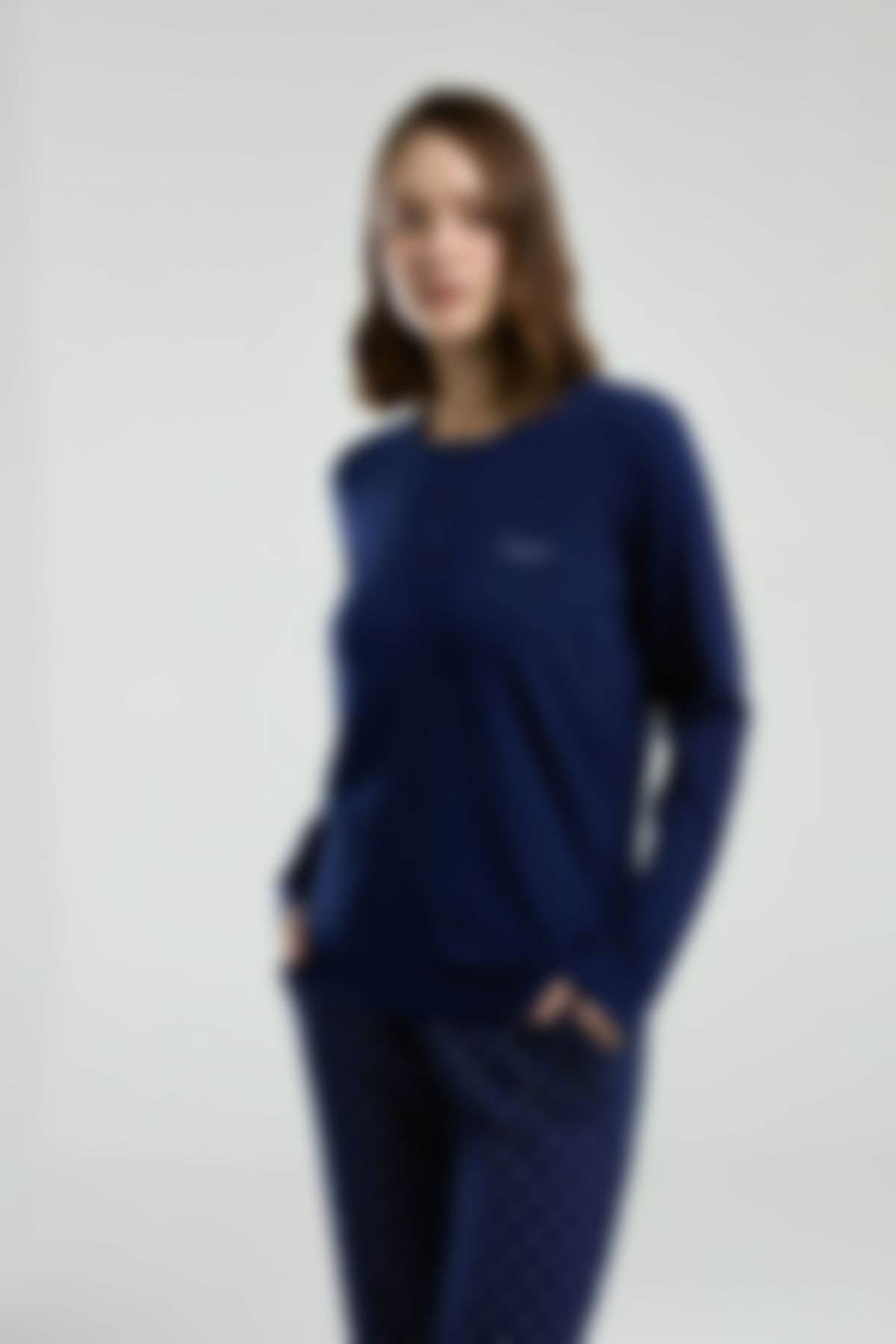 Pierre Cardin - Pierre Cardin Kadın Lacivert Uzun Kol Pijama Takım