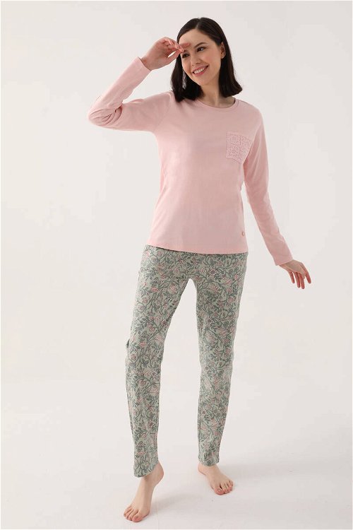 Pierre Cardin Flower Embroided Pembe Kadın Uzun Kol Pijama Takım