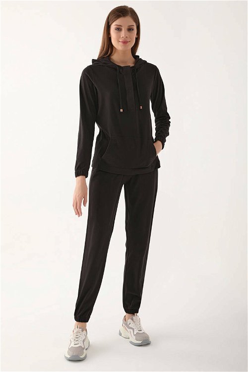 Pierre Cardin Thick Collar Siyah Kadın Uzun Kol Pijama Takım