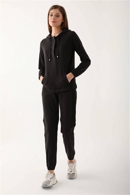 Pierre Cardin Thick Collar Siyah Kadın Uzun Kol Pijama Takım