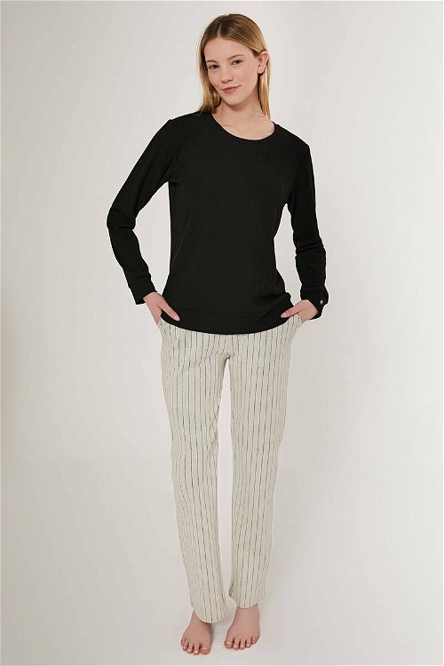 Pierre Cardin Star Siyah Kadın Uzun Kol Pijama Takım