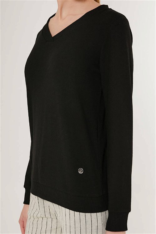 Pierre Cardin Striped Suit Siyah Kadın Uzun Kol Pijama Takım