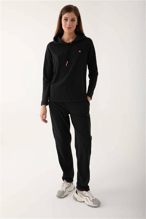 Pierre Cardin Small Button Detail Siyah Kadın Uzun Kol Eşofman Takım
