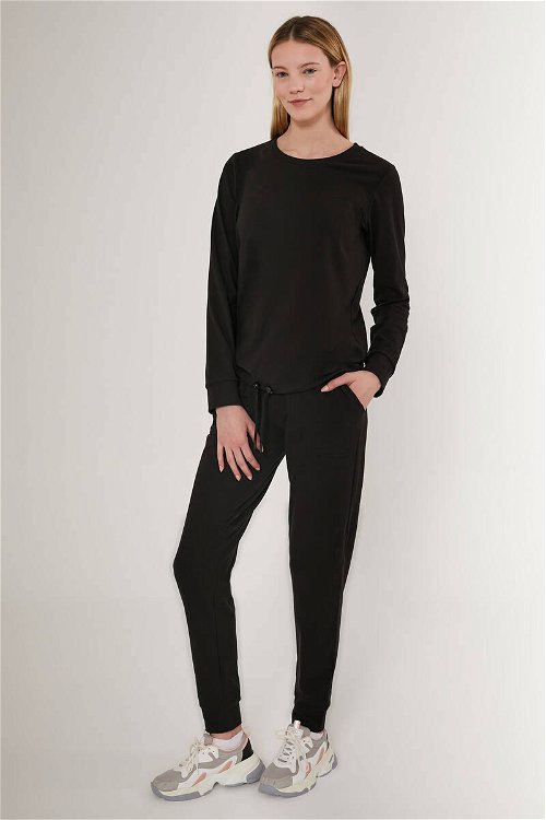 Pierre Cardin Embroidered Siyah Kadın Uzun Kol Pijama Takım