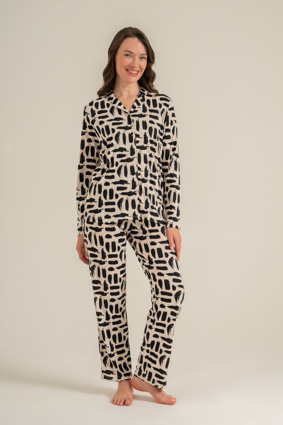 PİERRE CARDİN - Pierre Cardin Kadın Krem Gömlek Pijama Takımı PC9301-S-V1 (1)