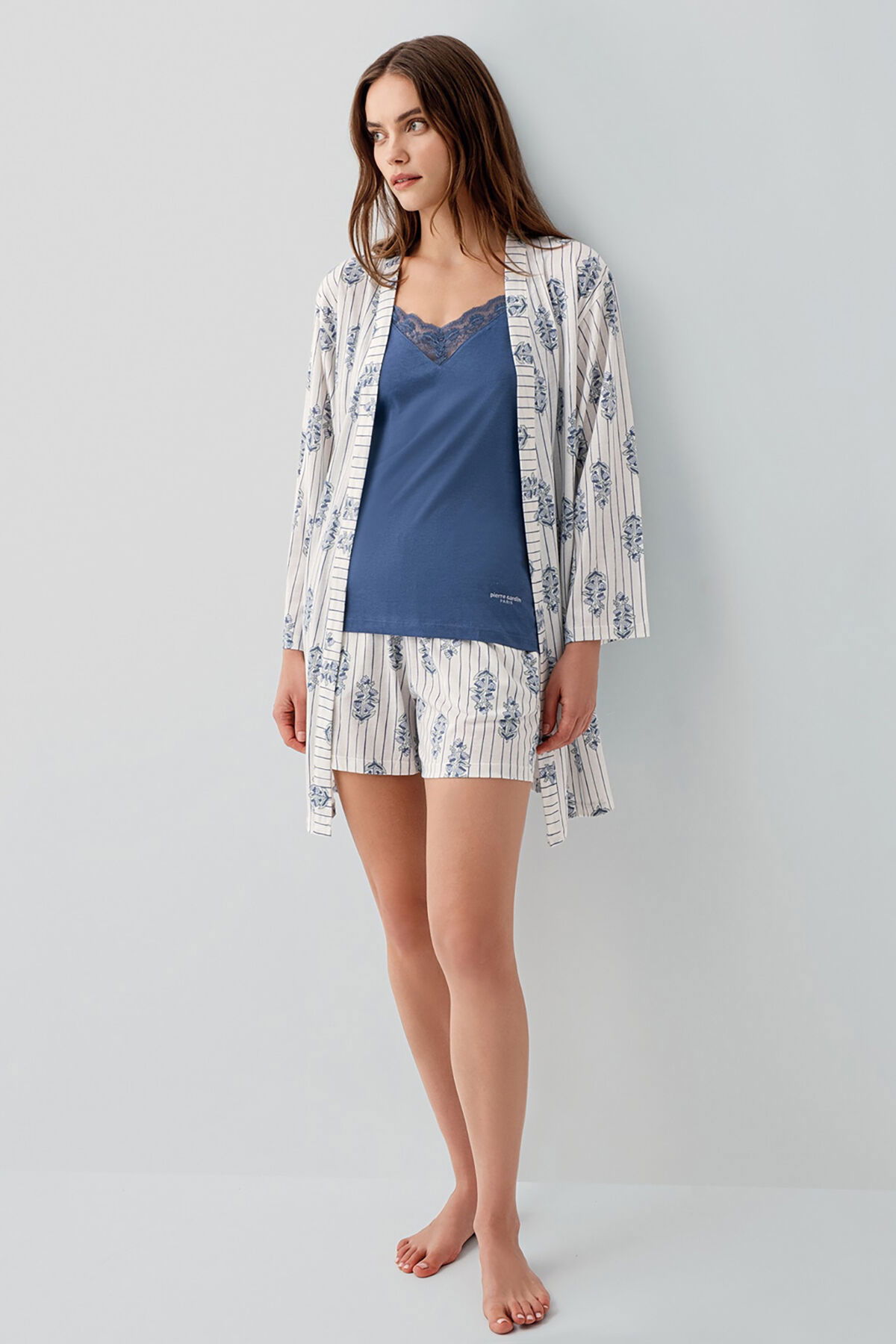 Pierre Cardin - Pierre Cardin Kadın Lacivert 3'lü Sabahlık Takım (1)