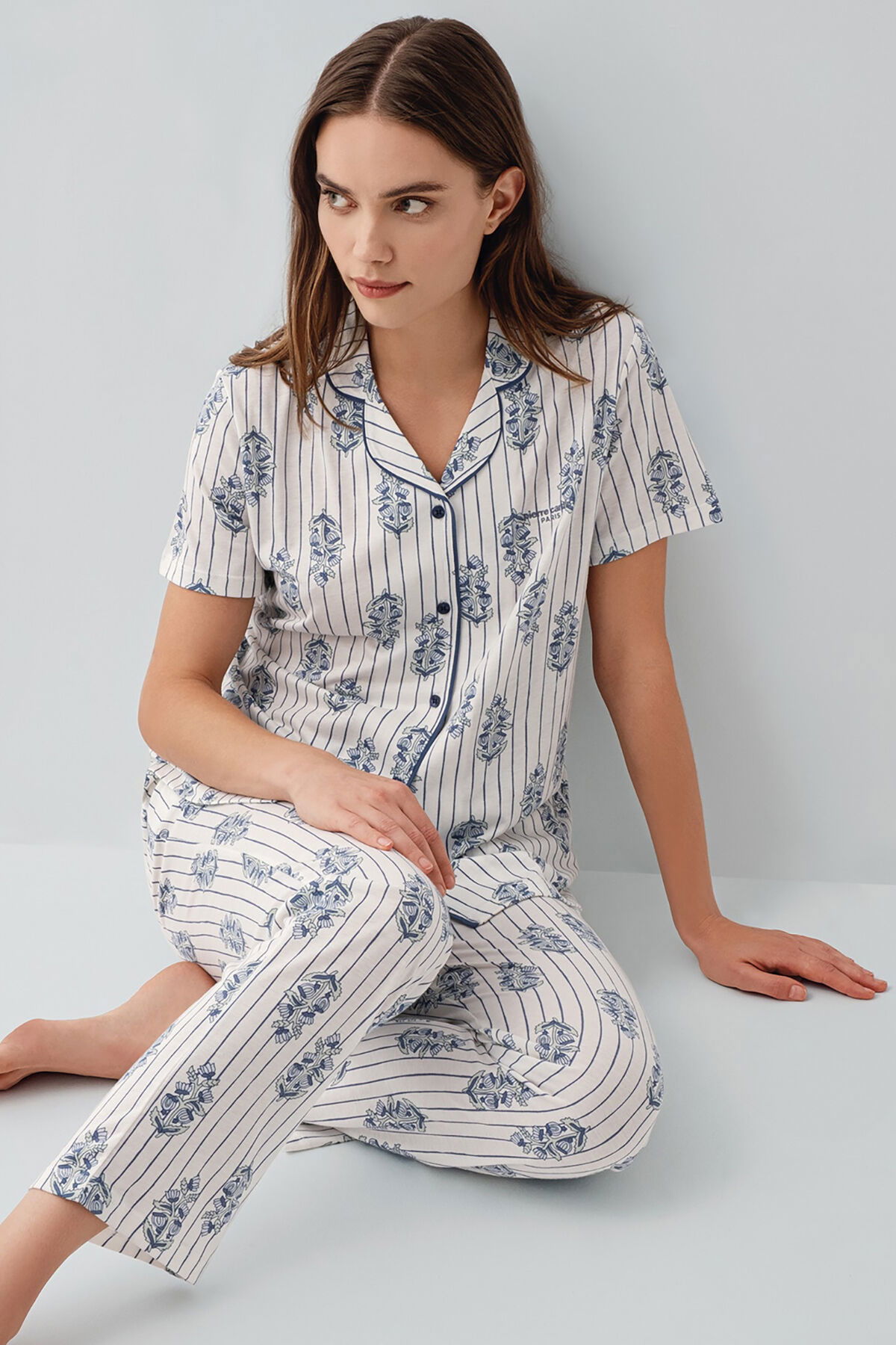 Pierre Cardin - Pierre Cardin Kadın Beyaz Gömlek Pijama Takım