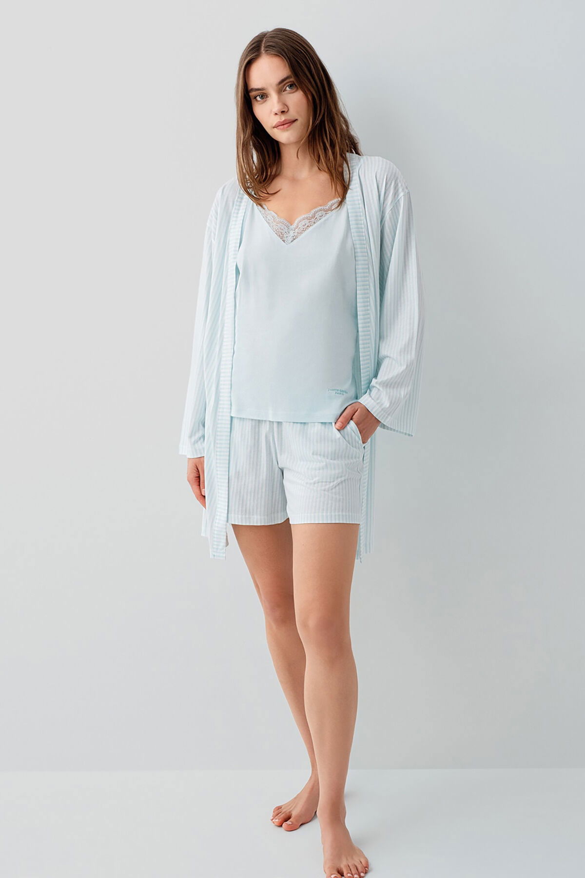 Pierre Cardin - Pierre Cardin Kadın Mavi 3'lü Sabahlık Takım (1)