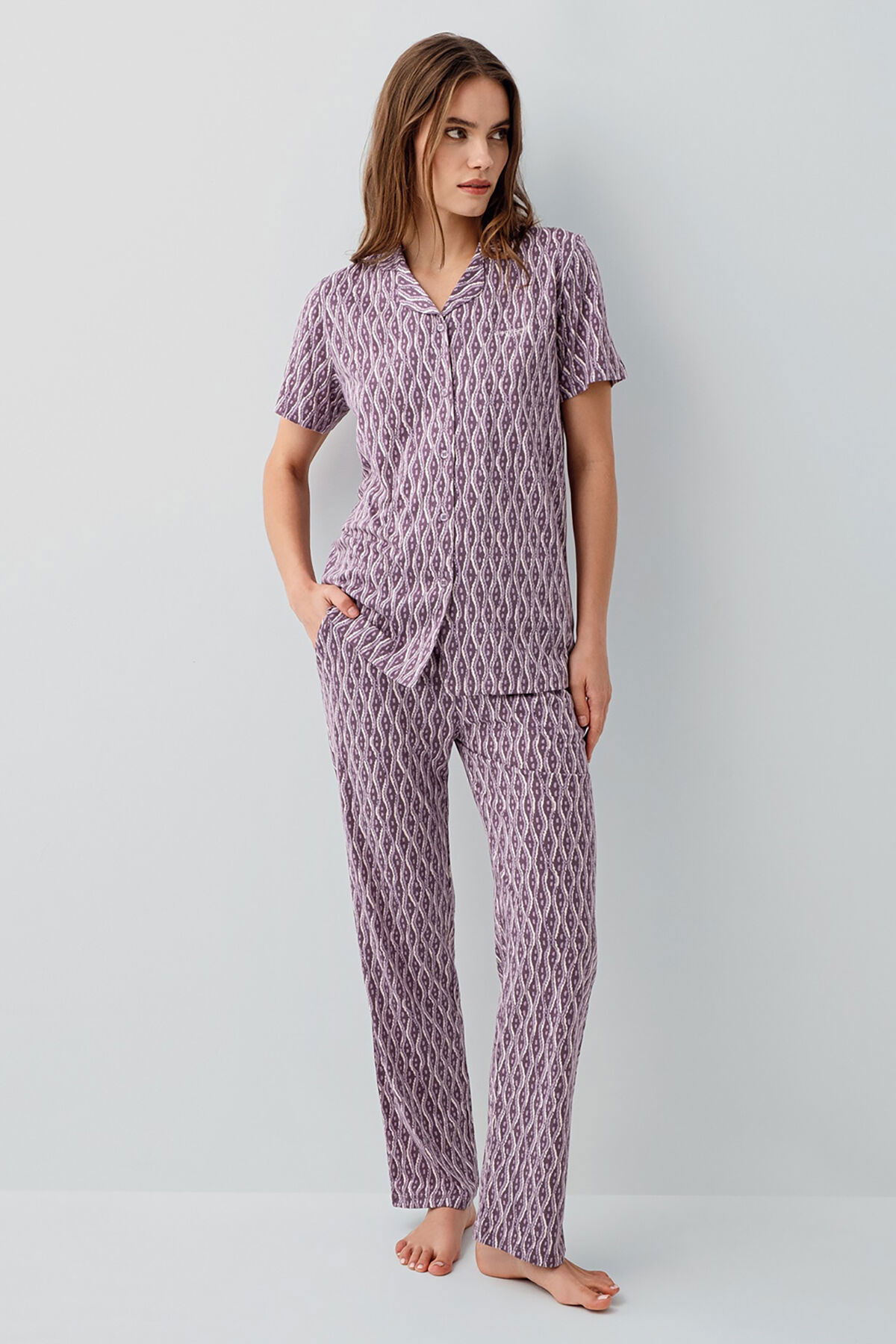 Pierre Cardin - Pierre Cardin Kadın Mor Gömlek Pijama Takım (1)