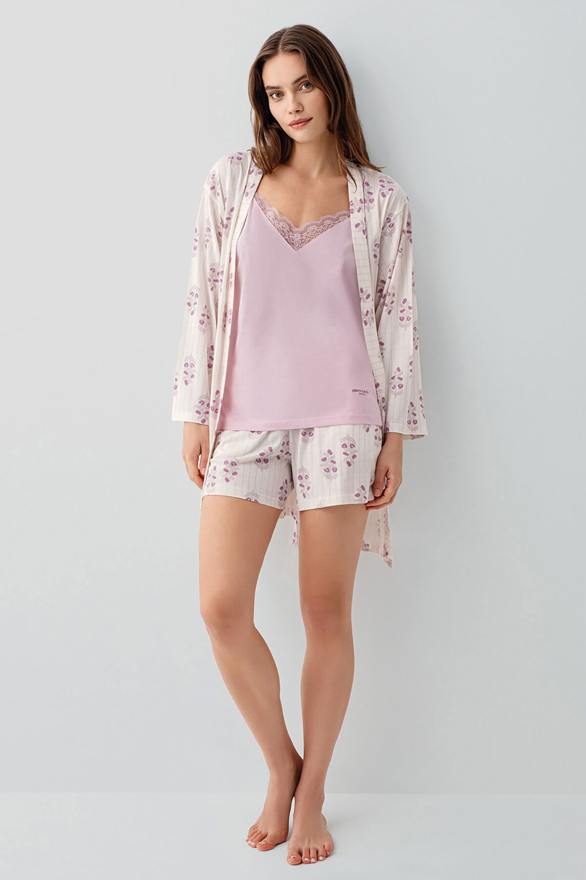 Pierre Cardin - Pierre Cardin Kadın Pembe 3'lü Sabahlık Takım (1)