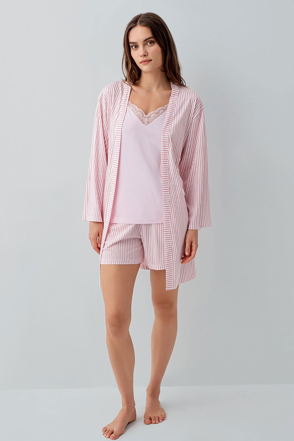 Pierre Cardin - Pierre Cardin Kadın Pembe 3'lü Sabahlık Takım (1)