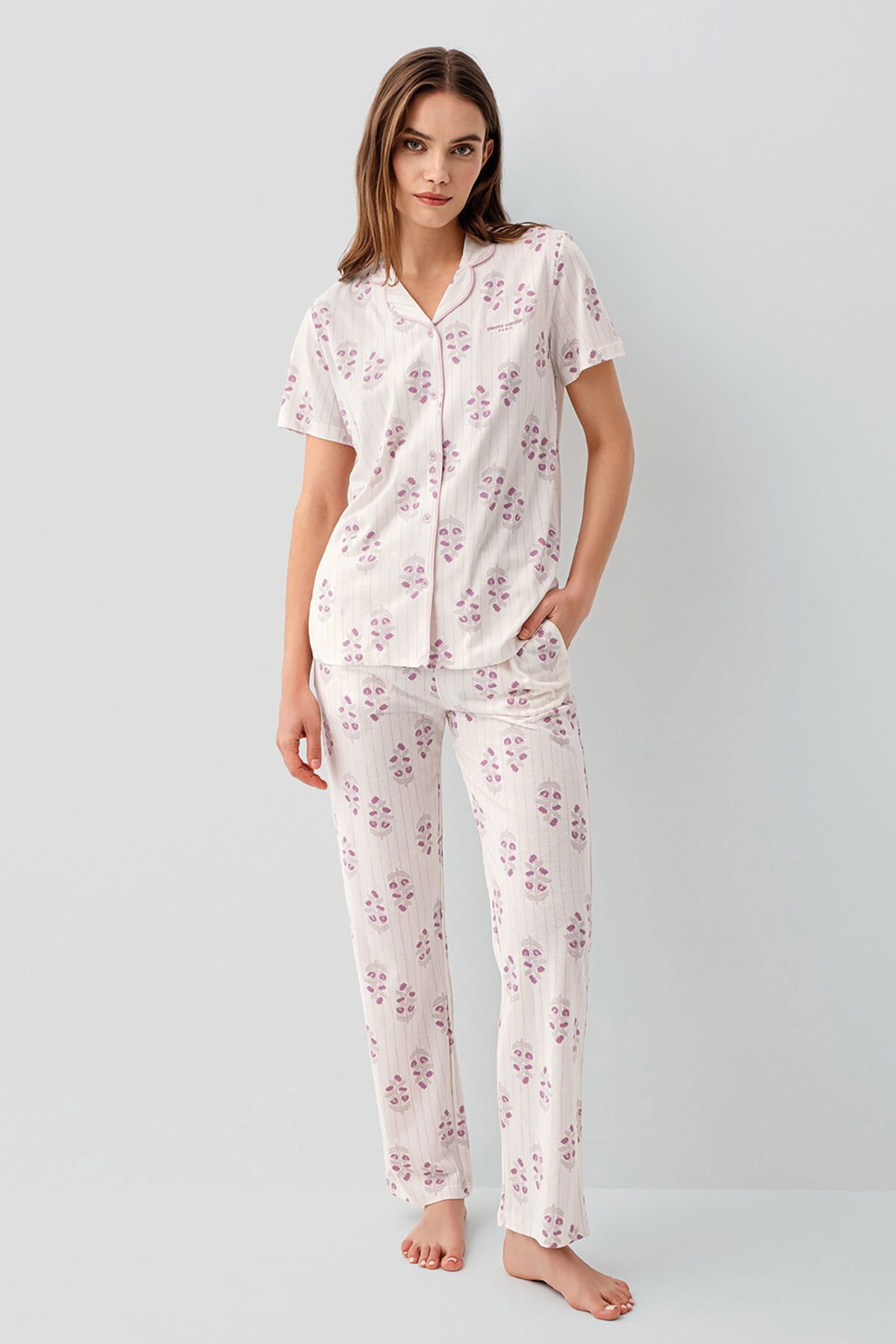 Pierre Cardin - Pierre Cardin Kadın Pembe Gömlek Pijama Takım (1)