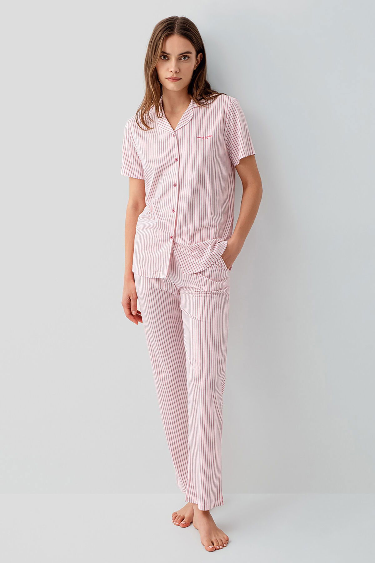 Pierre Cardin - Pierre Cardin Kadın Pembe Gömlek Pijama Takım (1)