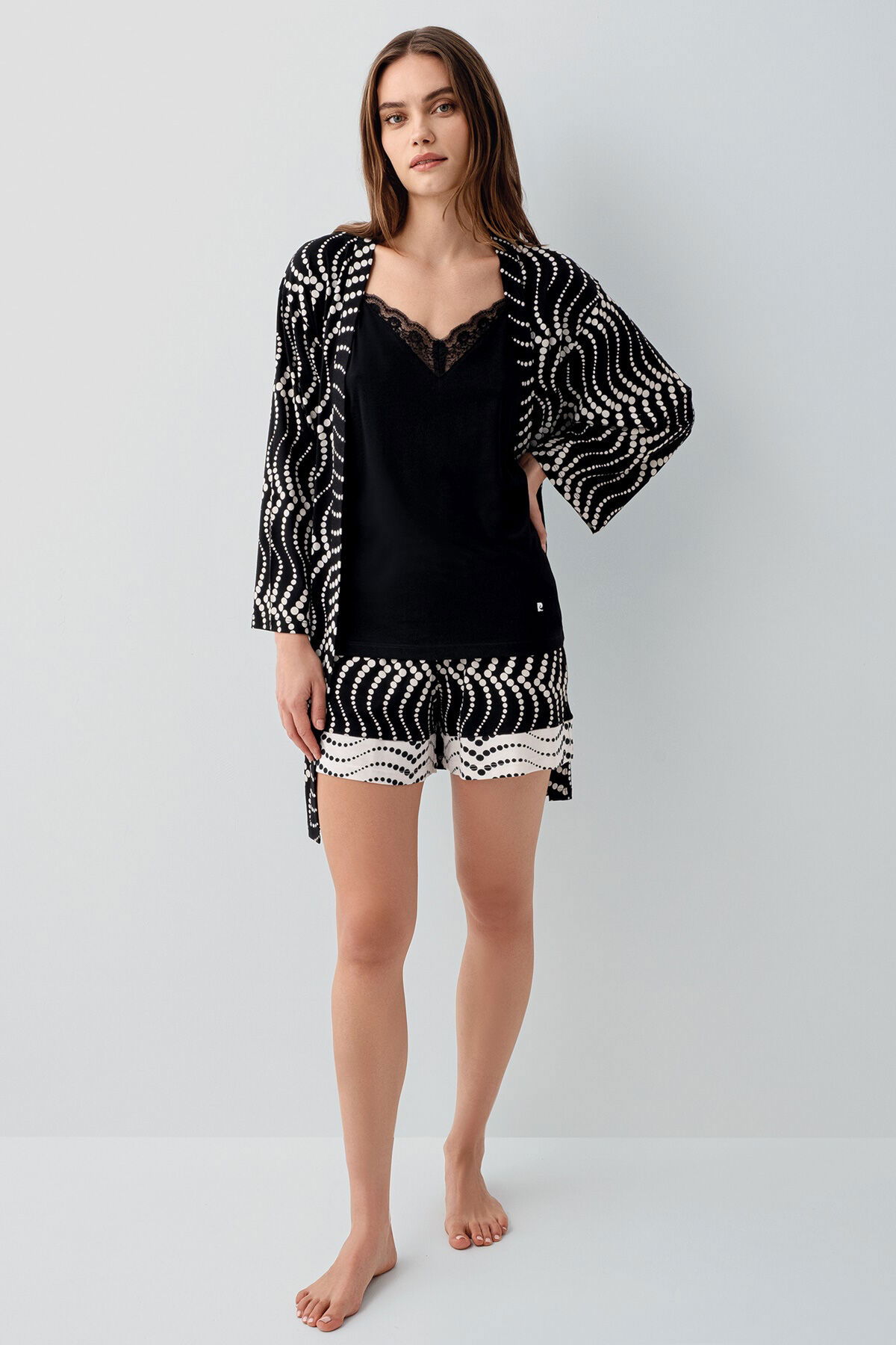 Pierre Cardin - Pierre Cardin Kadın Siyah 3'lü Sabahlık Takım (1)