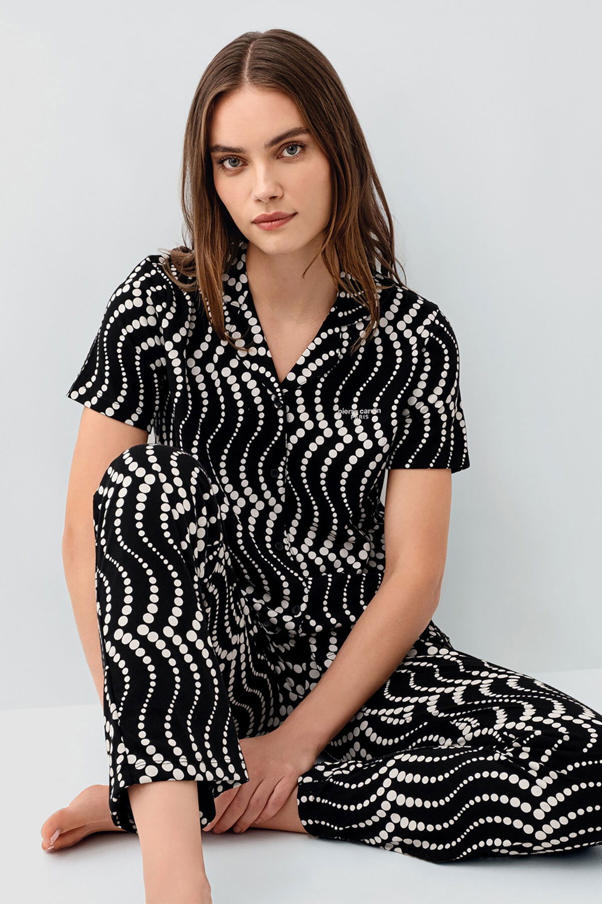 Pierre Cardin - Pierre Cardin Kadın Siyah Gömlek Pijama Takım