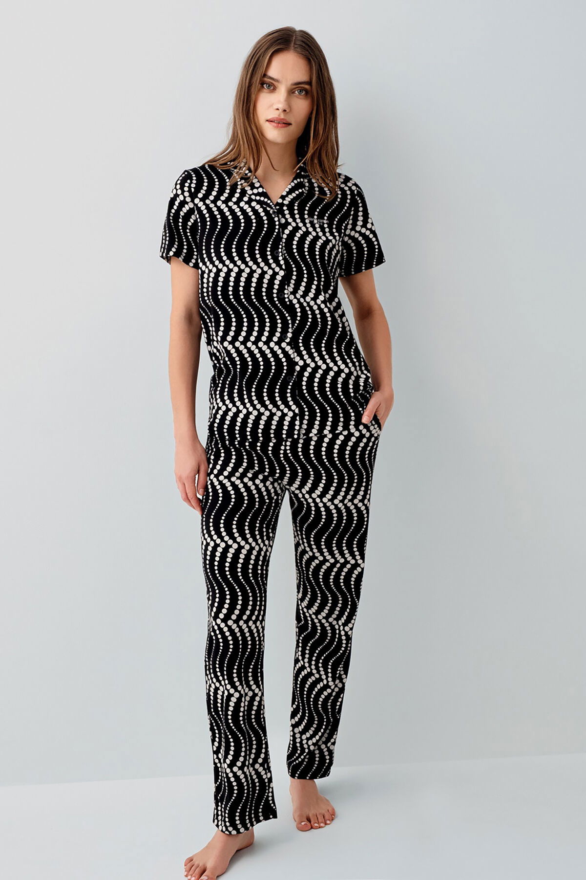 Pierre Cardin - Pierre Cardin Kadın Siyah Gömlek Pijama Takım (1)