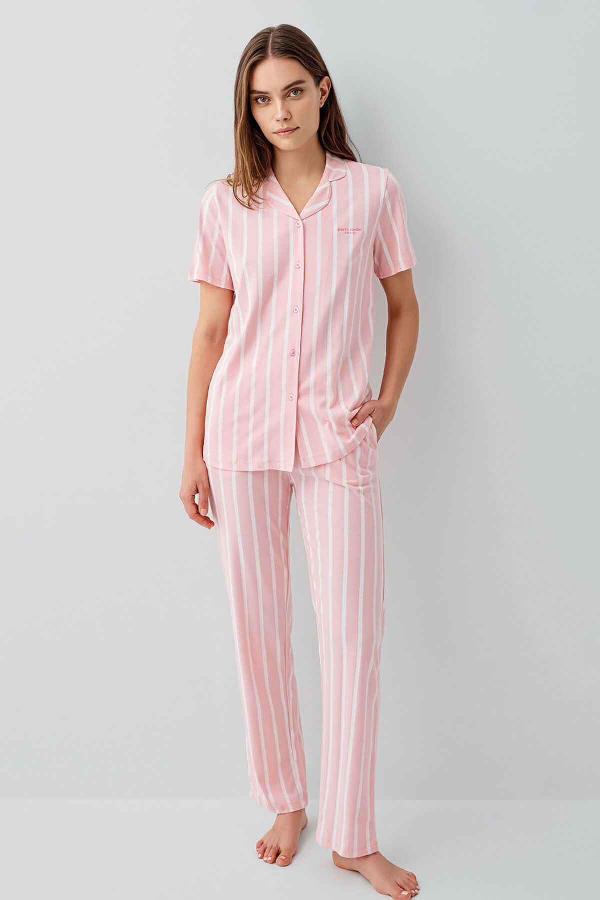 Pierre Cardin - Pierre Cardin Kadın Pembe Gömlek Pijama Takım (1)