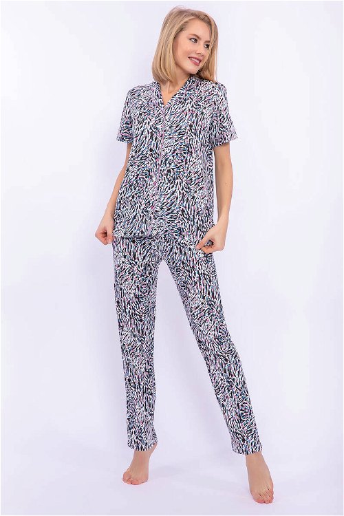 Pierre Cardin Leopard Siyah Kadın Gömlek Pijama Takımı