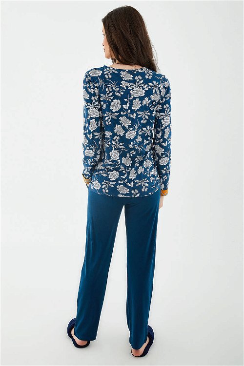 Pierre Cardin Mavi Kadın Uzun Kol Pijama Takım