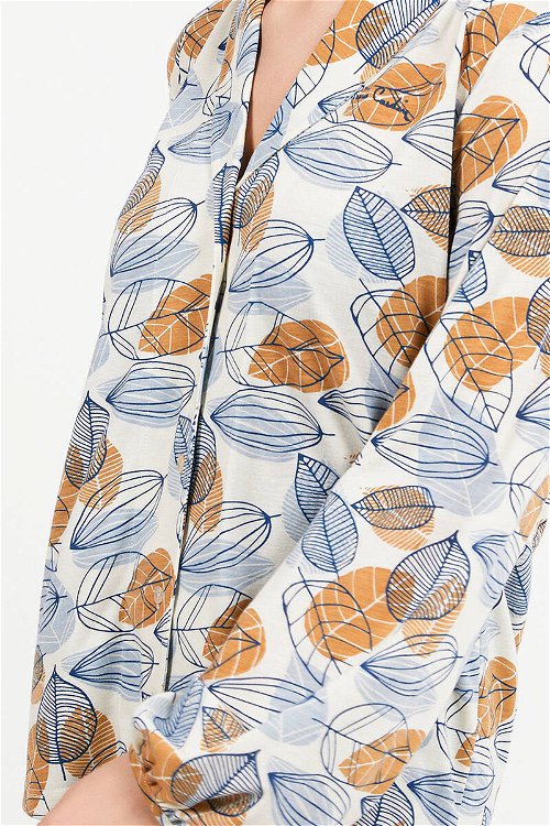 Pierre Cardin Mavi Kadın Yakalı Uzun Kol Pijama Takım