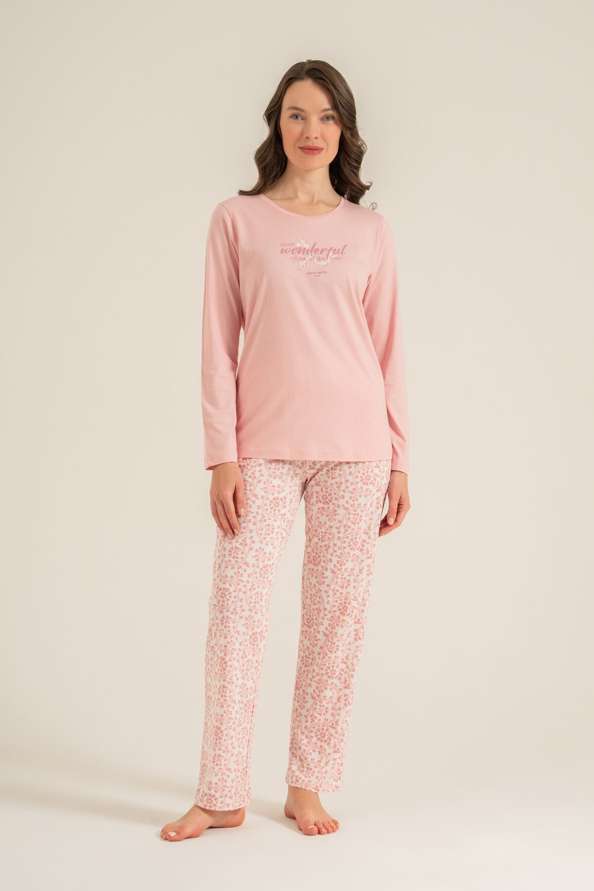 PİERRE CARDİN - Pierre Cardin Most Wonderful Time Of The Year Kadın Pembe Uzun Kol Pijama Takım PC9269-S-V2
