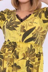 Pierre Cardin Yaprak Desenli Sarı Kadın Elbise - Thumbnail