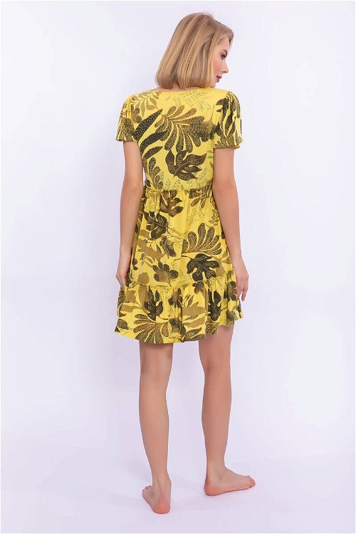 Pierre Cardin Yaprak Desenli Sarı Kadın Elbise