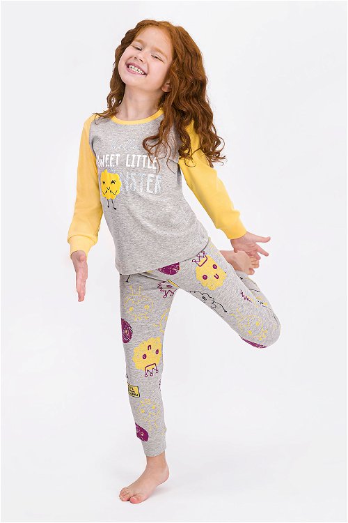 Rolypoly Little Monsters Bej Melanj Kız Çocuk Pijama Takımı