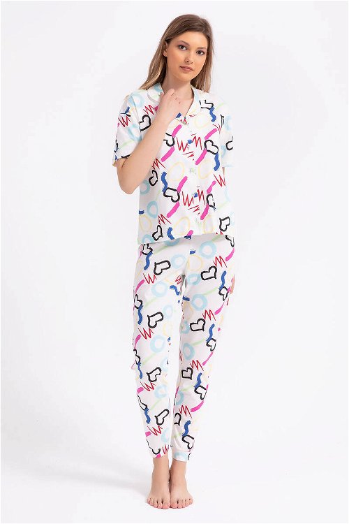 Rolyply Love Krem Kadın Gömlek Pijama Takımı