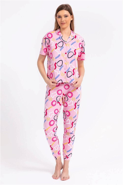 Rolyply Love Pembe Kadın Gömlek Pijama Takımı