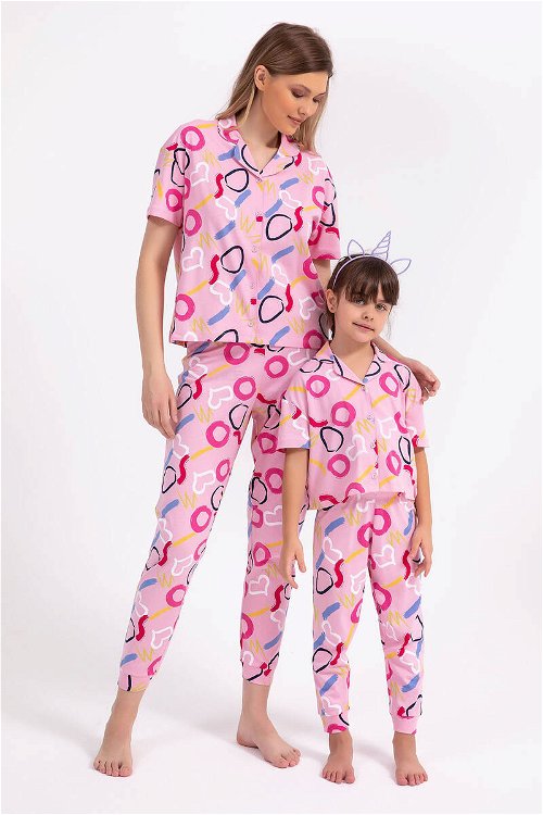 Rolyply Love Pembe Kız Çocuk Gömlek Pijama Takımı