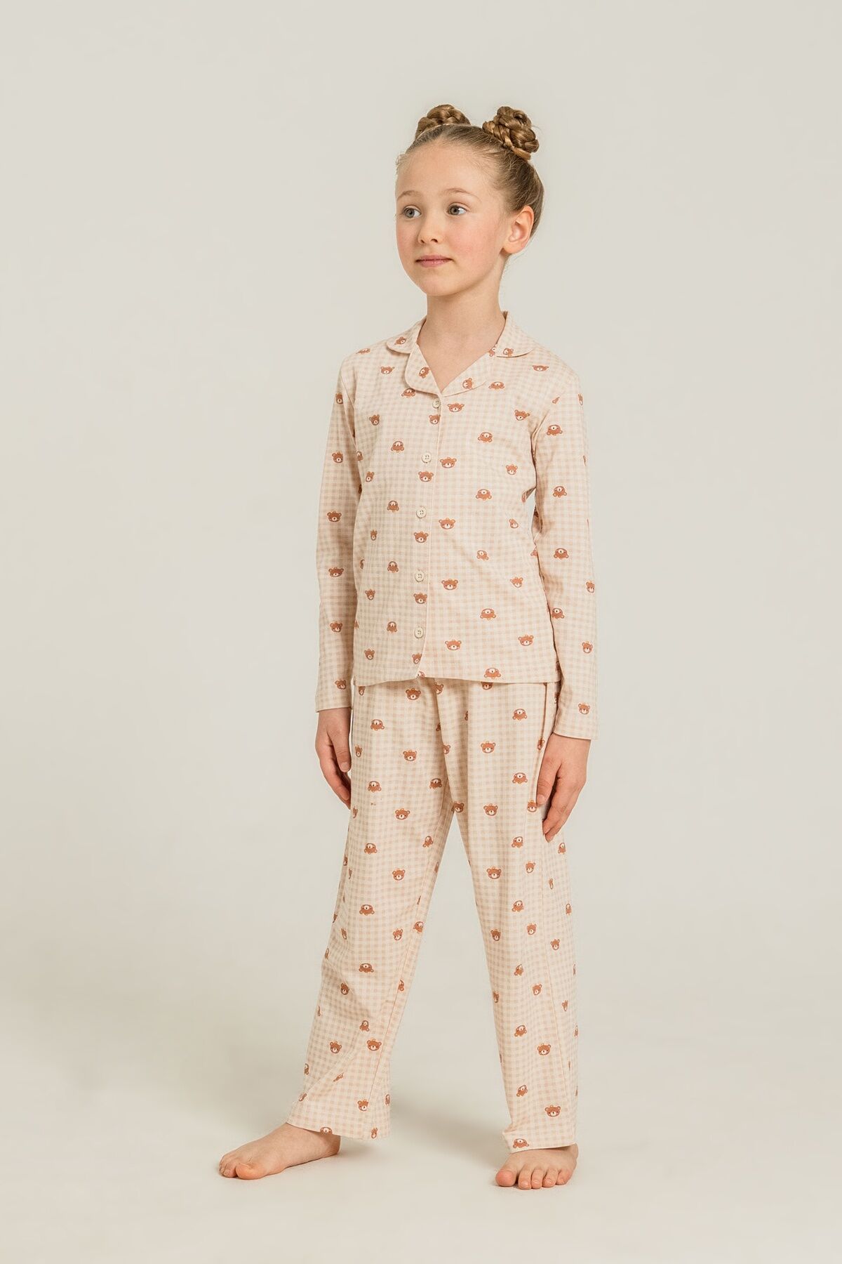 ROLYPOLY - Rolypoly Anne Kız Cute Bears Krem Gömlek Pijama Takımı RP3917-A-V1 (1)