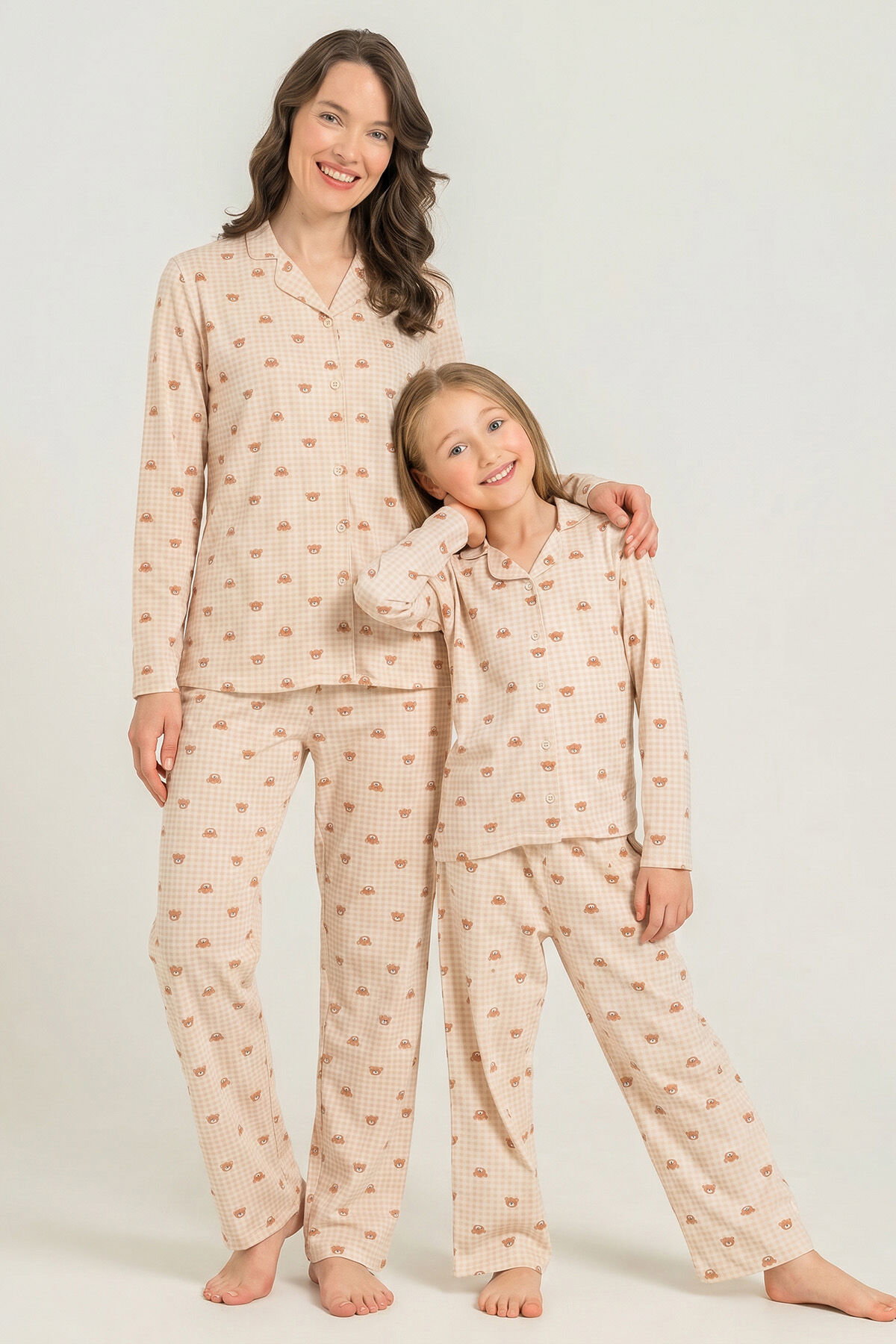 ROLYPOLY - Rolypoly Anne Kız Cute Bears Krem Gömlek Pijama Takımı RP3917-A-V1
