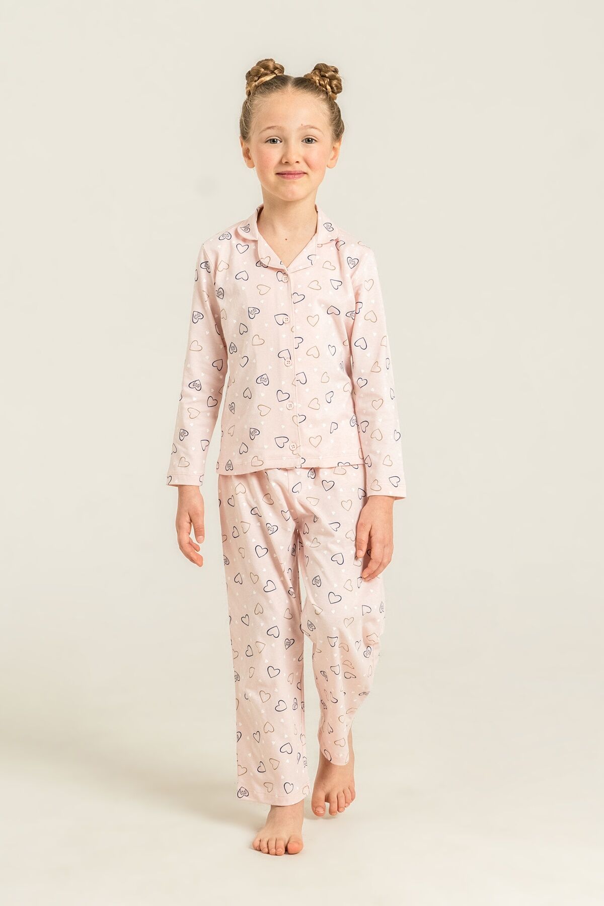 ROLYPOLY - Rolypoly Anne Kız Hearts Pembe Gömlek Pijama Takımı RP3903-A-V1 (1)
