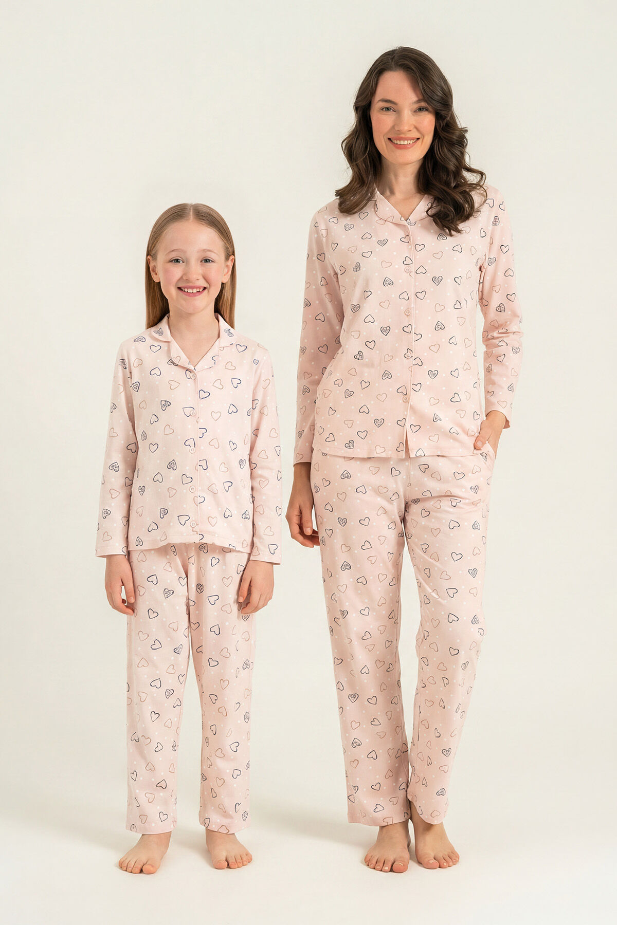 ROLYPOLY - Rolypoly Anne Kız Hearts Pembe Gömlek Pijama Takımı RP3903-A-V1