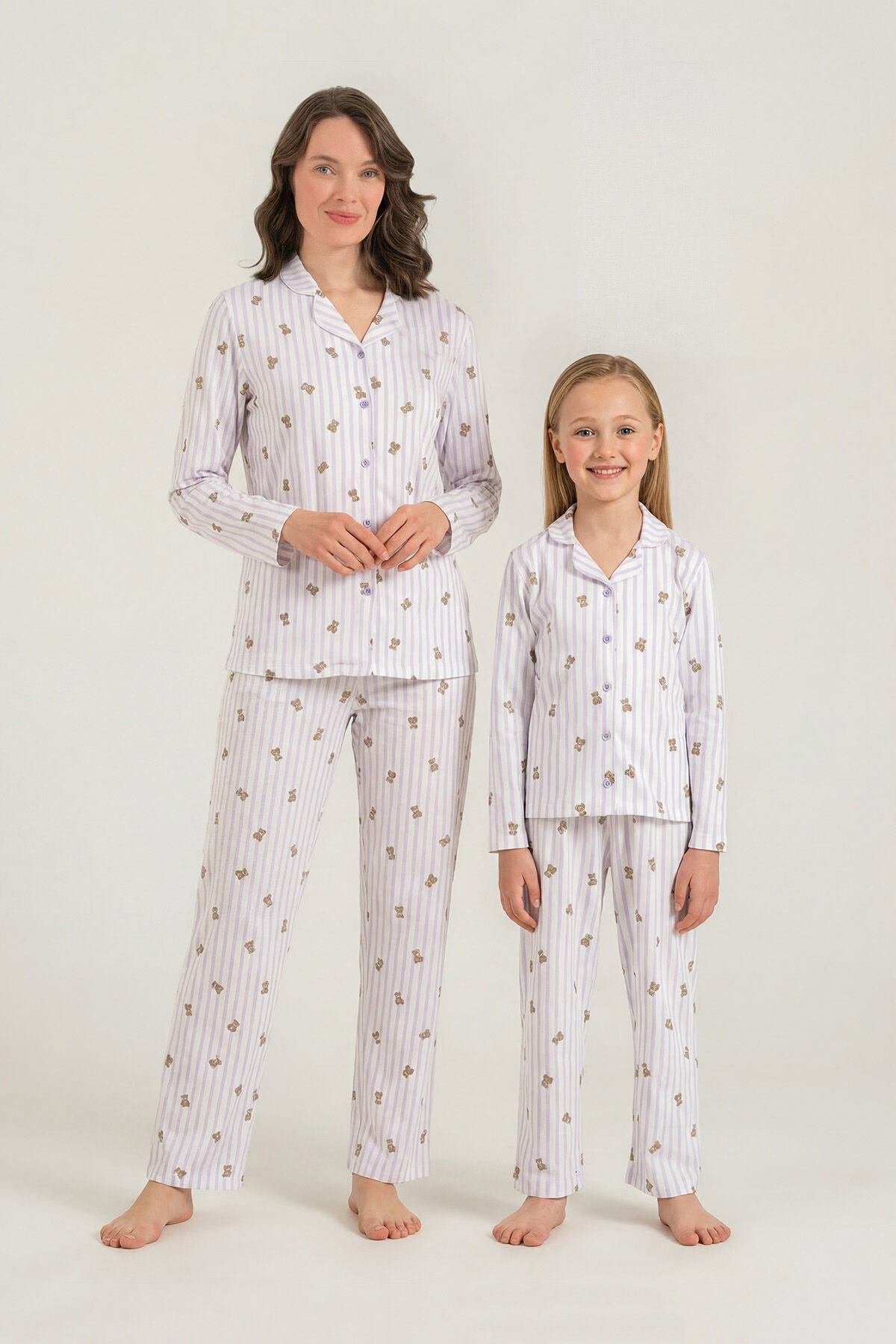 ROLYPOLY - Rolypoly Anne Kız Teddy Bears Mor Gömlek Pijama Takımı RP3913-A-V2