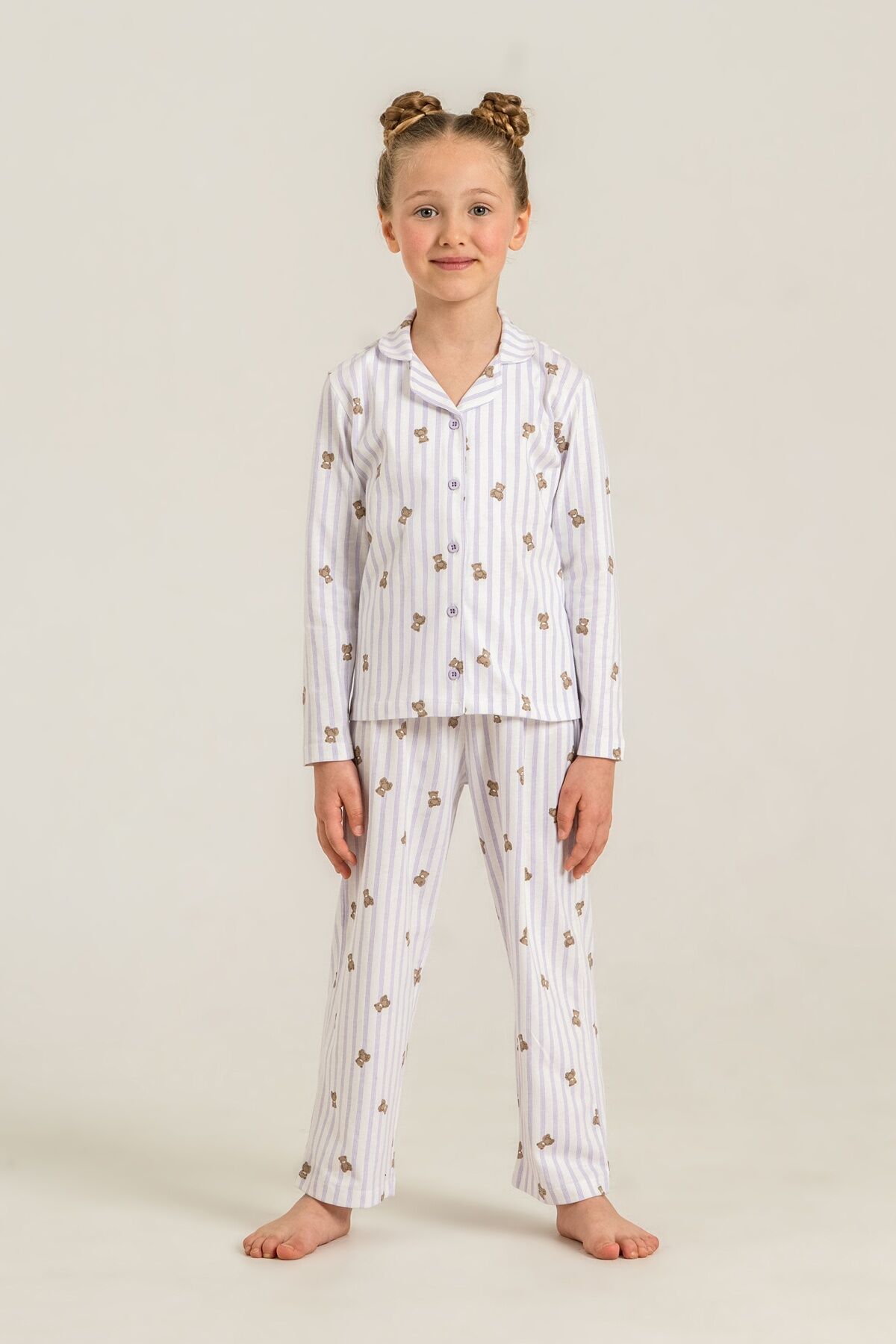 ROLYPOLY - Rolypoly Anne Kız Teddy Bears Mor Gömlek Pijama Takımı RP3913-A-V2 (1)