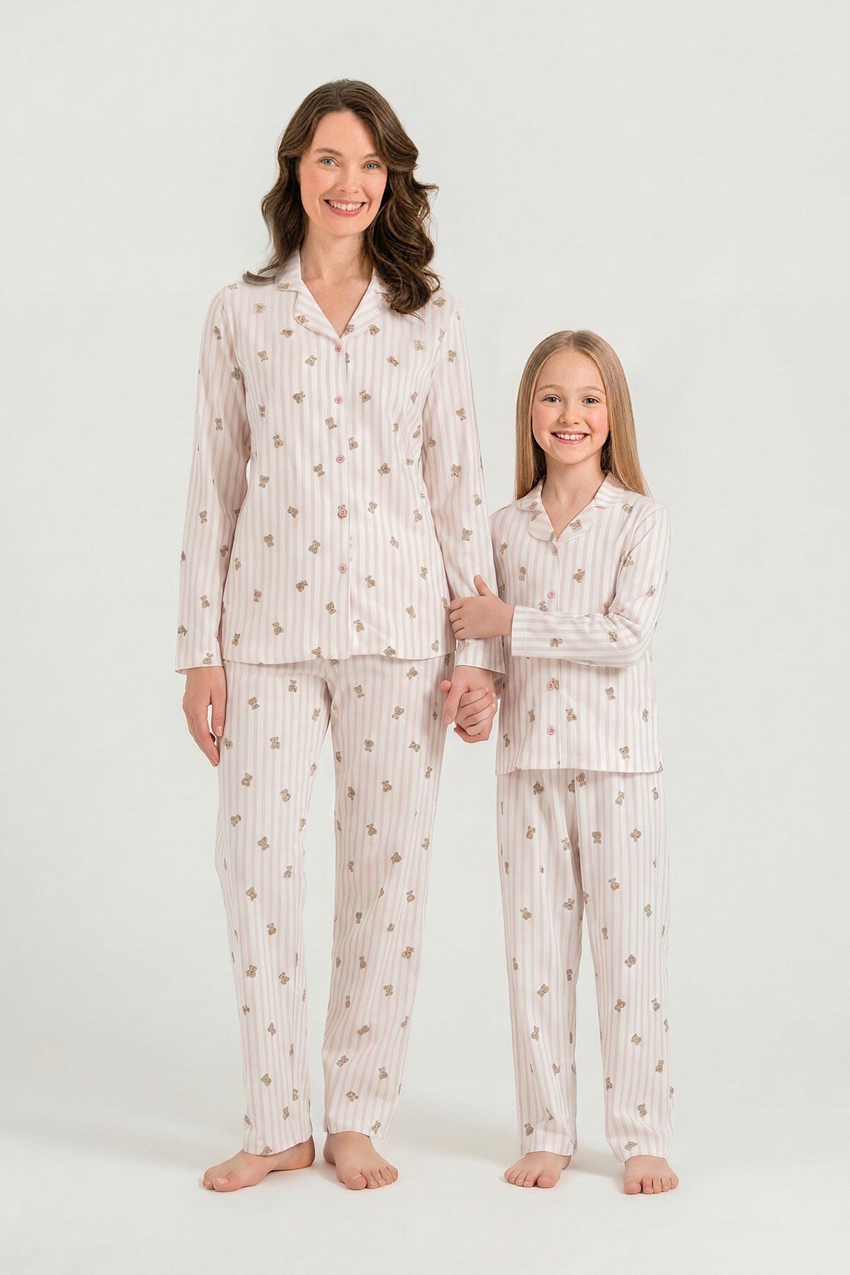 ROLYPOLY - Rolypoly Anne Kız Teddy Bears Pembe Gömlek Pijama Takımı RP3913-A-V1