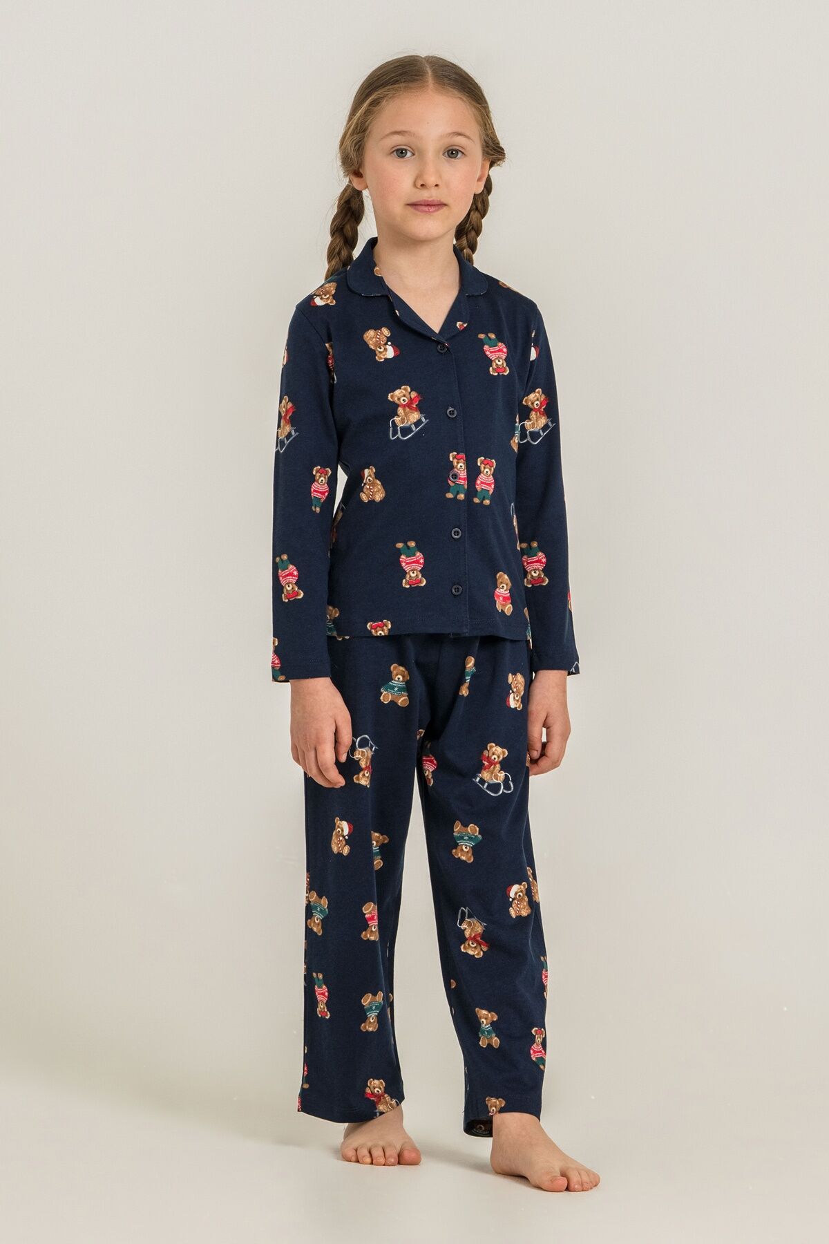 ROLYPOLY - Rolypoly Anne Kız Winter Bear Lacivert Gömlek Pijama Takımı RP3919-A-V2 (1)