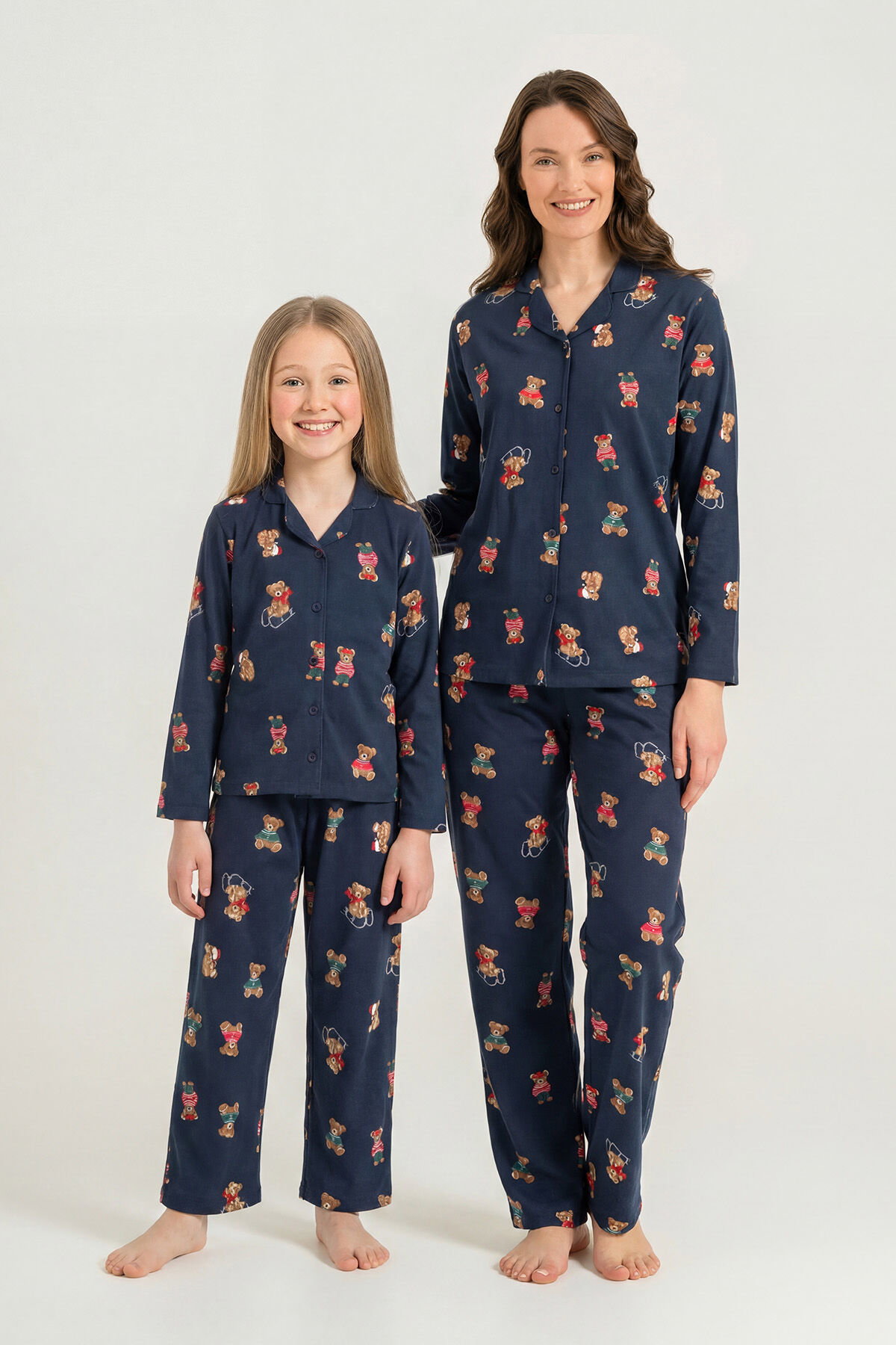 ROLYPOLY - Rolypoly Anne Kız Winter Bear Lacivert Gömlek Pijama Takımı RP3919-A-V2