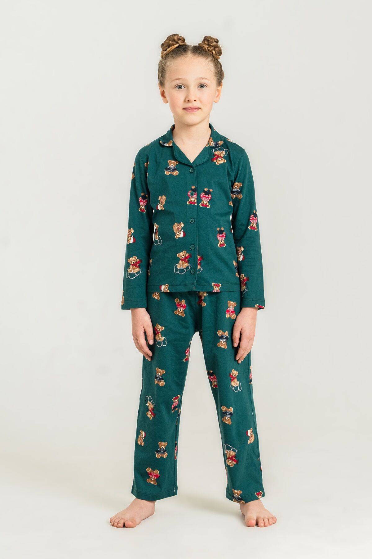 ROLYPOLY - Rolypoly Anne Kız Winter Bear Yeşil Gömlek Pijama Takımı RP3919-A-V1 (1)