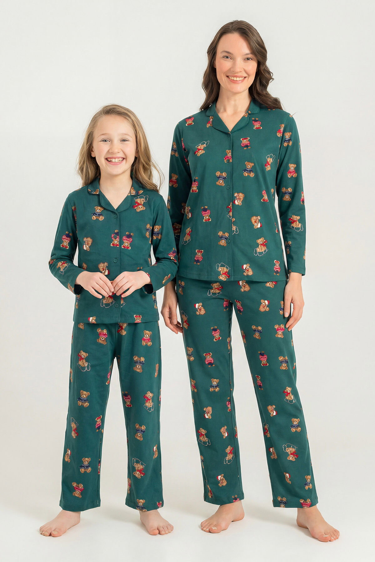 ROLYPOLY - Rolypoly Anne Kız Winter Bear Yeşil Gömlek Pijama Takımı RP3919-A-V1