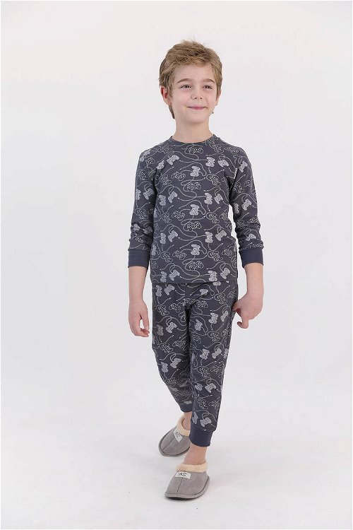 RolyPoly Antrasit Erkek Çocuk Ribanalı Uzun Kol Pijama Takımı