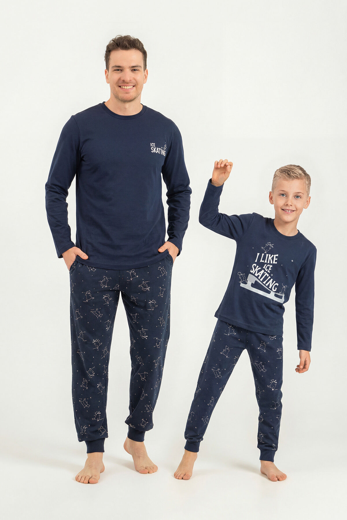 ROLYPOLY - Rolypoly Baba Oğul I Like Ice Skating Lacivert Uzun Kol Pijama Takım RP3864-A-V1