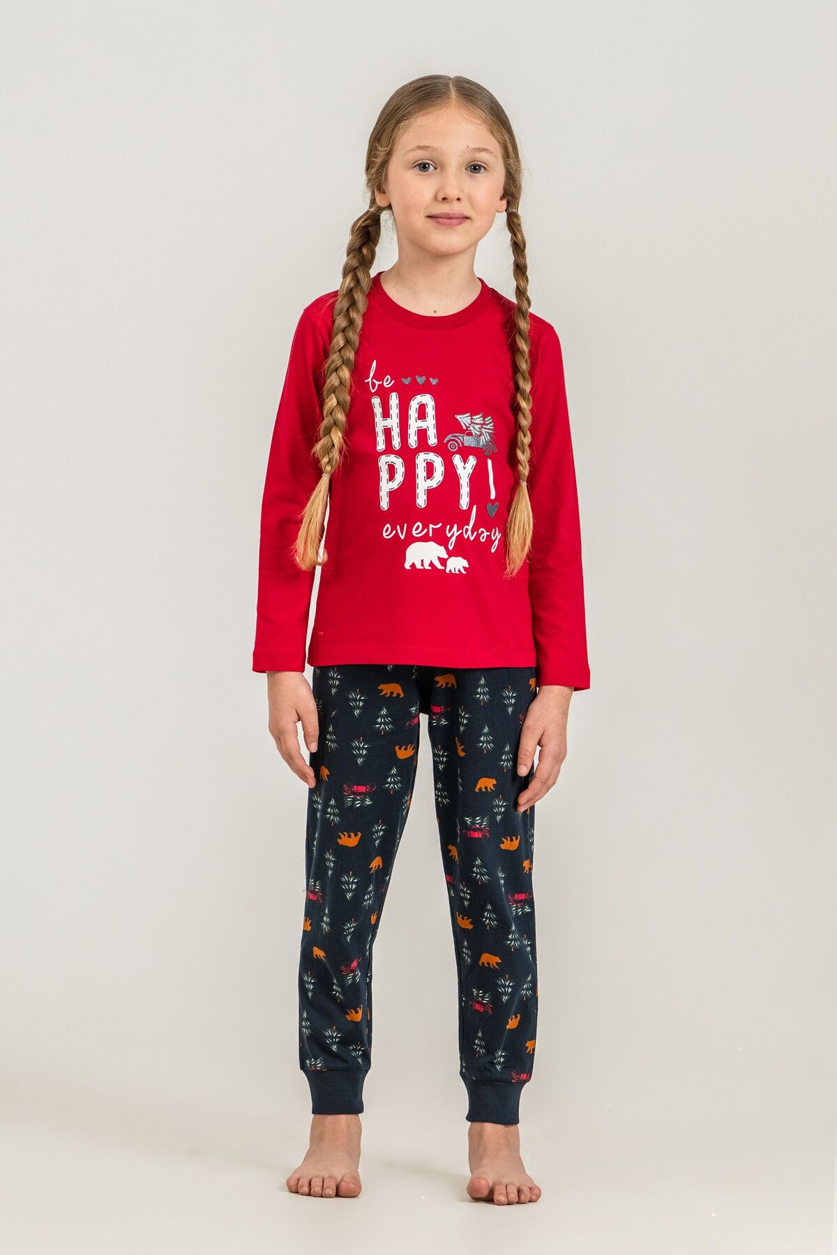 ROLYPOLY - Rolypoly Be Happy Everyday Anne Kız Kırmızı Uzun Kol Pijama Takım RP3932-A-V1 (1)