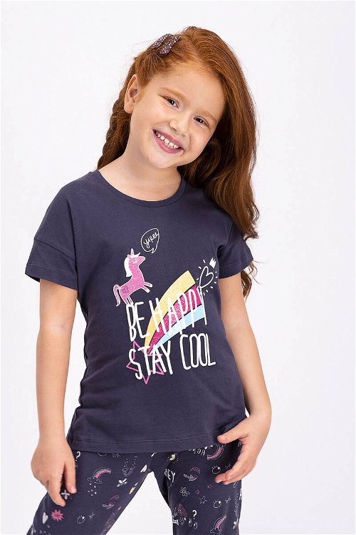 RolyPoly Be Happy Stay Cool Antrasit Kız Çocuk Kısa Kol Pijama Takımı