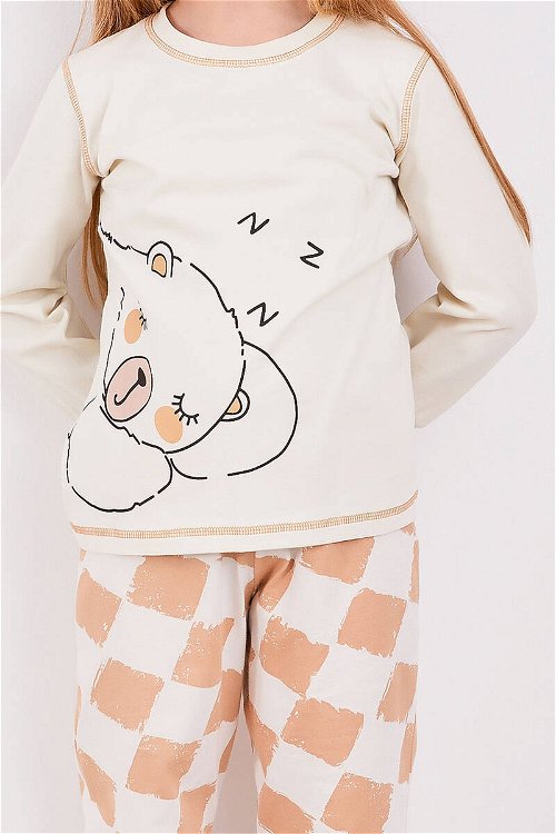 RolyPoly Bear Bej Kız Çocuk Uzun Kol Pijama Takım