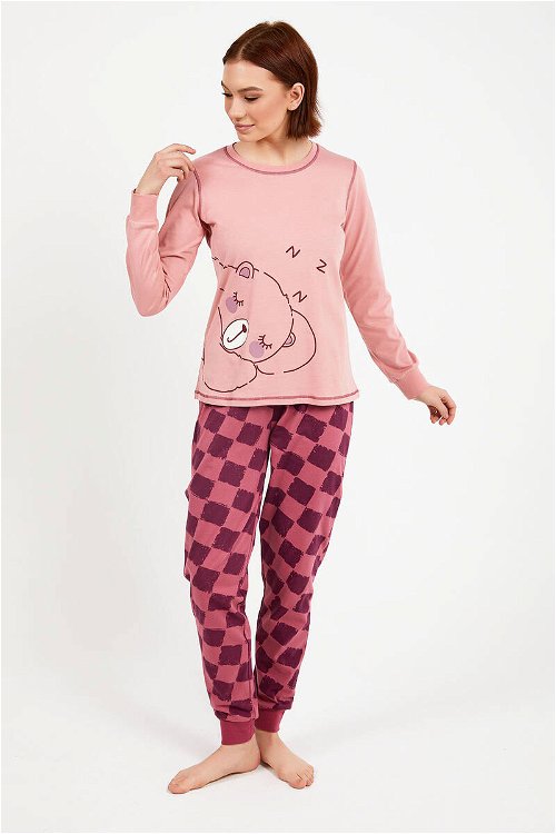 RolyPoly Bear Pembe Kadın Uzun Kol Pijama Takım
