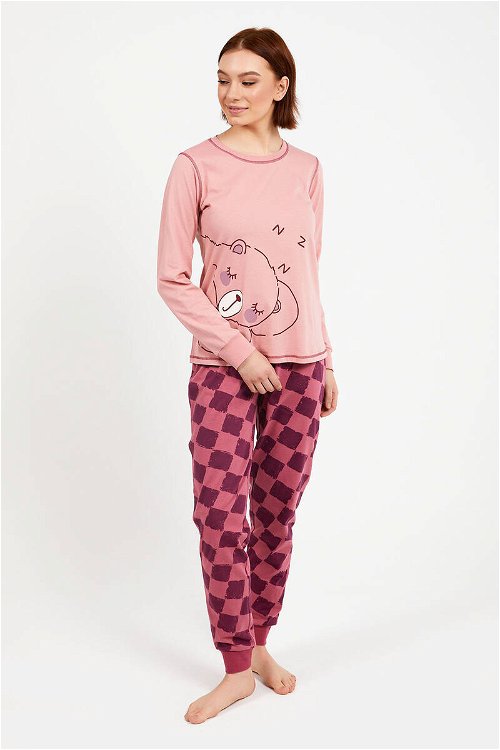 RolyPoly Bear Pembe Kadın Uzun Kol Pijama Takım